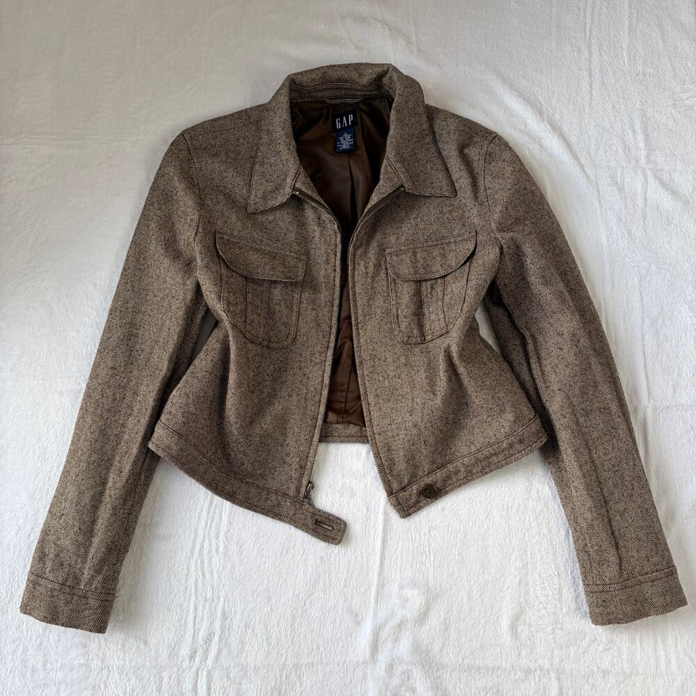 VTG GAP Cropped Harrington Jacket Women's M Brown Wool Blend Rare Minimalist Y2K